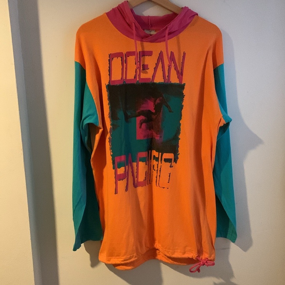 1991 OP Made in Italy RARE Colorblock Surfwear  Long Sleeve hooded t-shirt